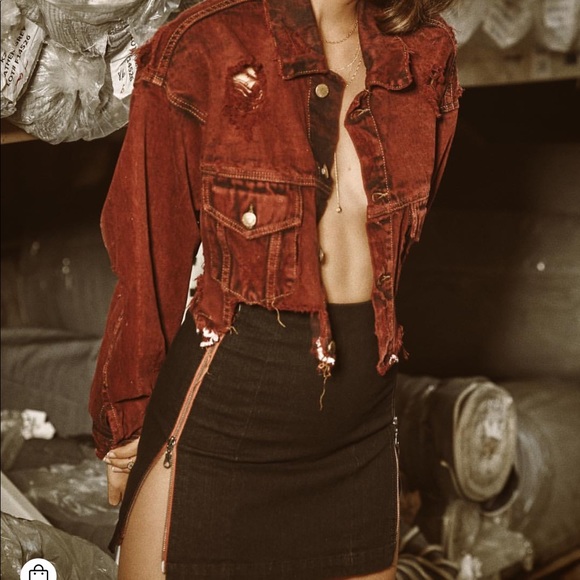 LF Jackets & Blazers - LF Burgundy mineral wash oversized denim jacket